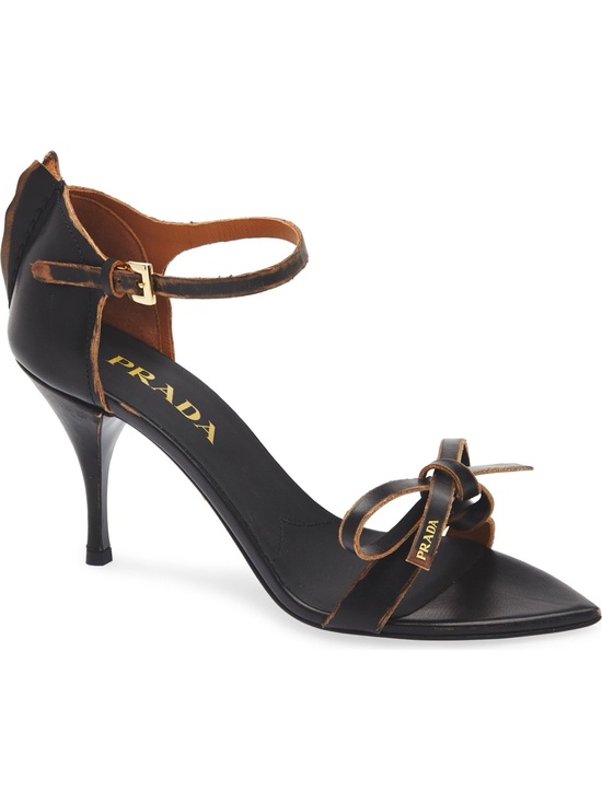 Prada Shoes - PRADA Black Leather Ankle-Strap Bow Heels